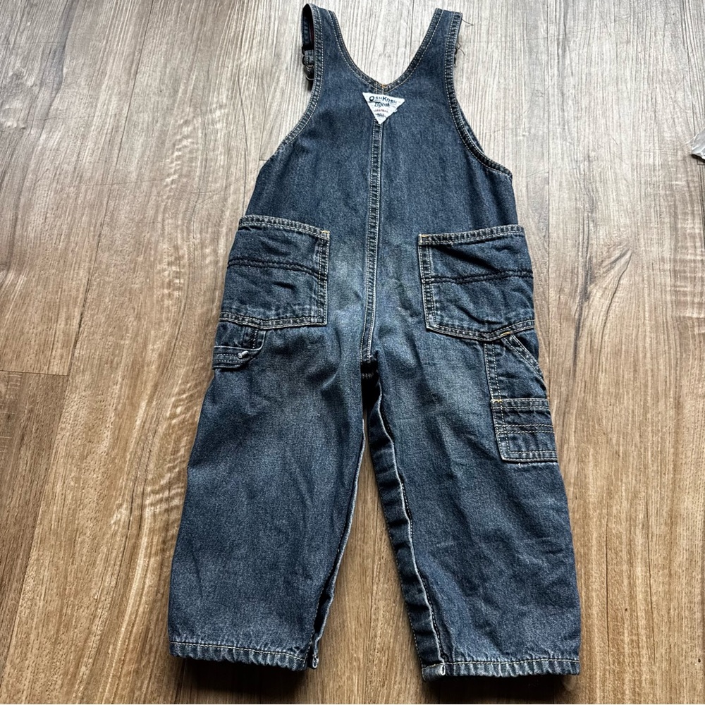 Oshkosh Kids Denim Overalls flannel lined 18 months dark wash - Picture 2 of 5